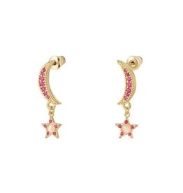 With love Earrings - gold - moon and star pink