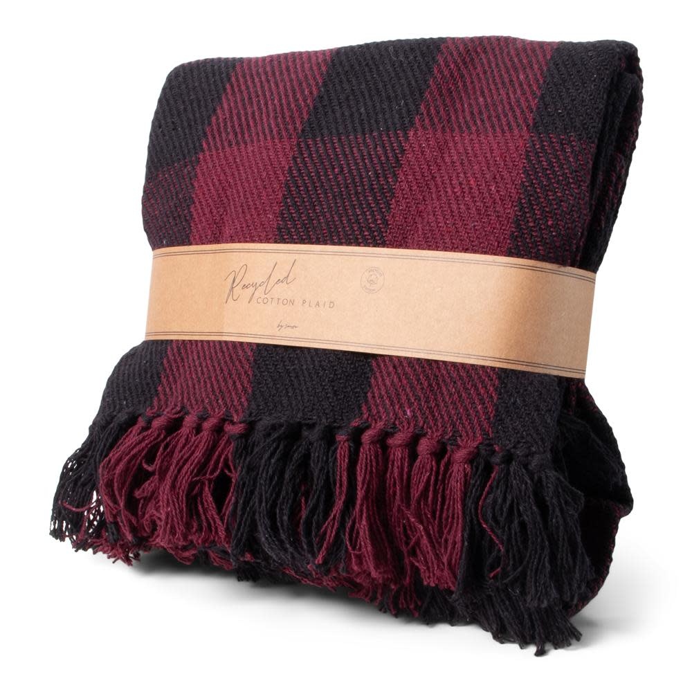 Senza Recycled Cotton Blanket Checkered Bordeaux