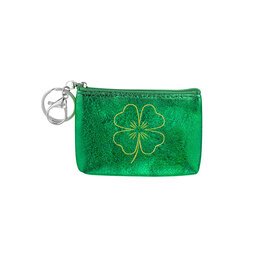 With love keychain Pouch 12,5 x 8 cm - Metallic - clover - green