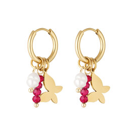 With love Earrings beads & butterfly - gold - pink