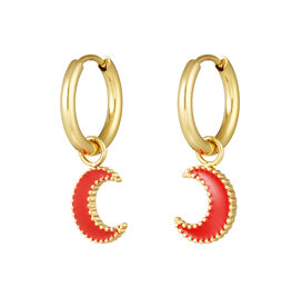 With love earrings moon -red / gold