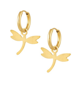 With love earrings  dragonfly - gold