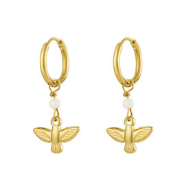 With love earrings  bird-  gold