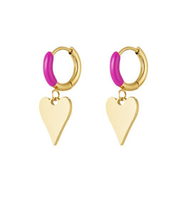 With love earrings  heart - fuchsia/gold