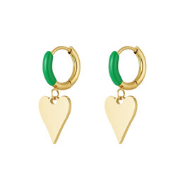 With love earrings  heart - green/gold