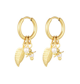 With love earrings leaf & pearl - gold