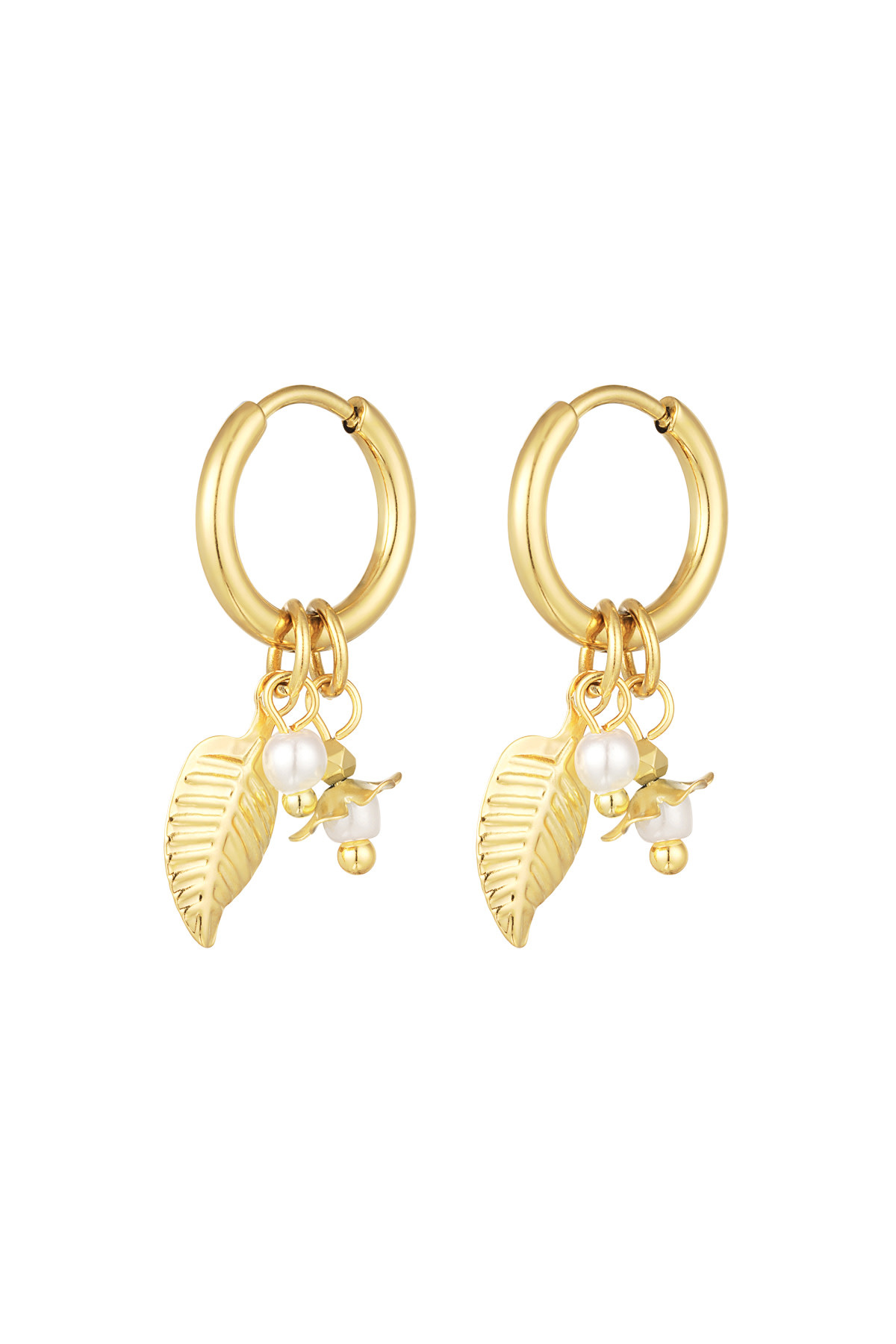 With love earrings leaf & pearl - gold