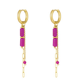 With love earrings big beads fuchsia - gold