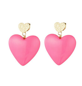 With love earrings  big heart fuchsia