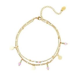 With love Anklet - double purple beads - gold