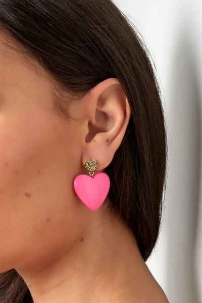 With love earrings  big heart fuchsia