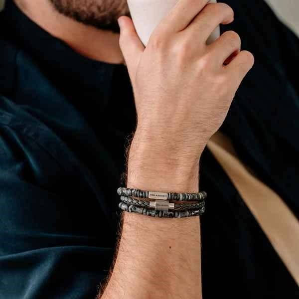 Steel & Barnett Leather bracelet Luke Landon - Dark Gray - size M