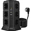Voomy Voomy Toren 20W USB-C Stekkerdoos - 12 Stopcontacten - 5 USB Poorten - 2 USB-C Poorten Snellader - 2M Verlengsnoer - 4000W - Met Schakelaar - Zwart