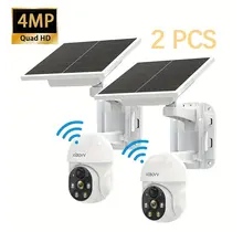2 stuks - 4MP Zonne-Energie 2.4GHz WIFI Beveiligingscamera met 10000mAh Grote