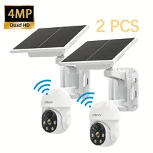 2 stuks - 4MP Zonne-Energie 2.4GHz WIFI Beveiligingscamera met 10000mAh Grote