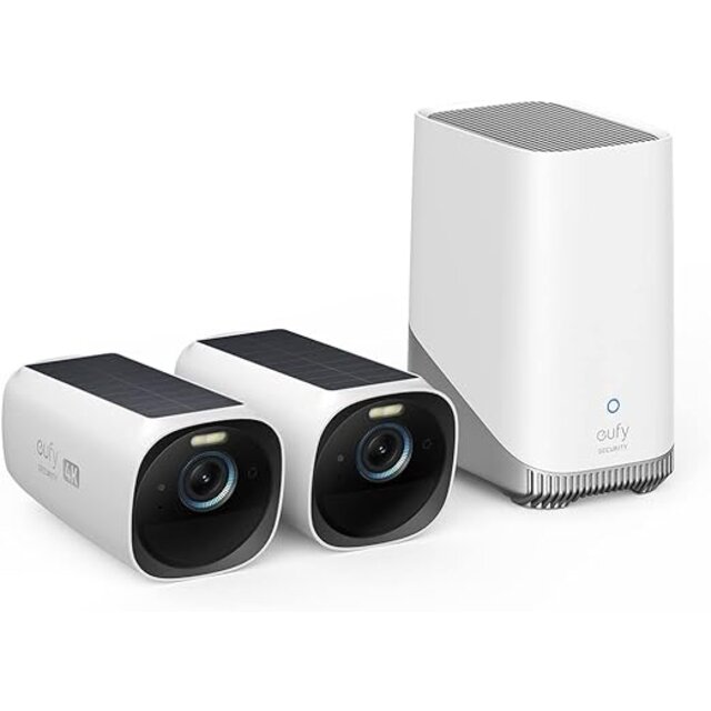 eufy security S330 eufyCam 3, bewakingscamera voor buiten, 4K draadloze op zonne-energie 2+1, met gezichtsherkenning, K.I., gekleurd nachtzicht, uitbreidbaar geheugen 16 TB, zonder kosten