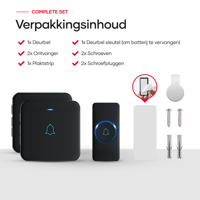 SAVS SD-2B Draadloze deurbel met 2 ontvangers – Zwart