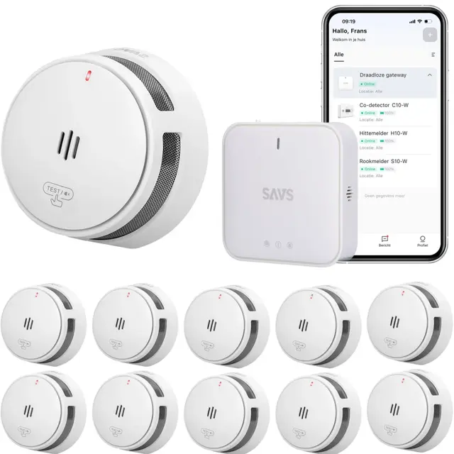 SAVS Linksmart® bundel – 10 Slimme rookmelders en Base Station
