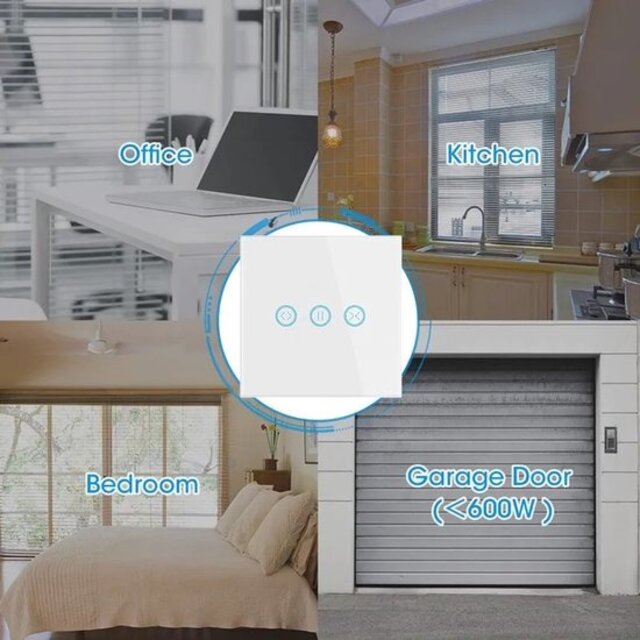 Slimme Wifi Schakelaar voor Rolluik, Gordijnen of Zonnescherm – 86x86x36mm – Tot 300W – Wit