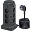 Voomy Toren 20W USB-C Stekkerdoos - 12 Stopcontacten - 5 USB Poorten - 2 USB-C Poorten Snellader - 2M Verlengsnoer - 4000W - Met Schakelaar - Zwart