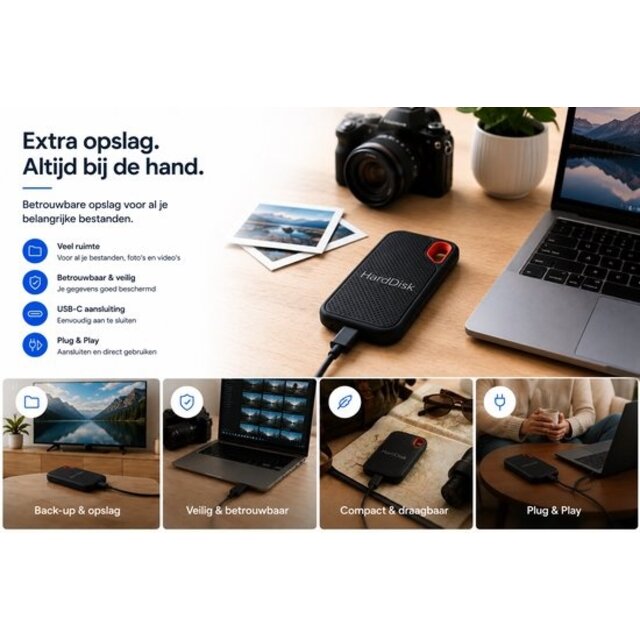 Externe harde schijf 1 TB - USB-C 2.0/3.0 - Lichtgewicht model - HDD