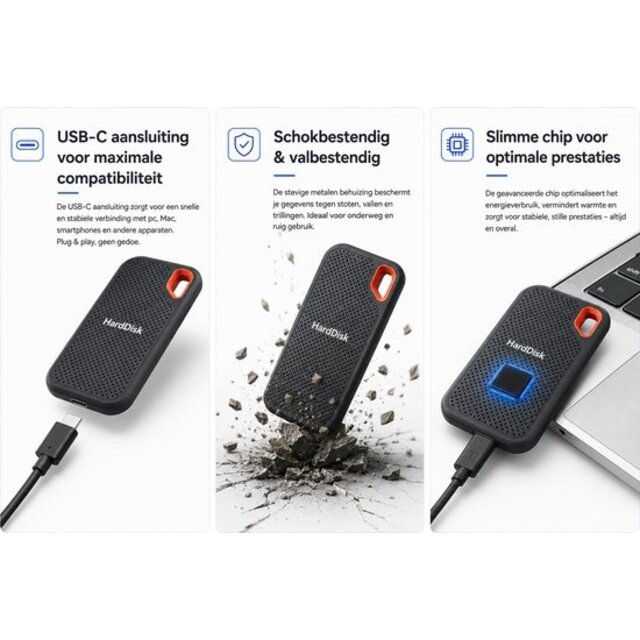 Externe harde schijf 1 TB - USB-C 2.0/3.0 - Lichtgewicht model - HDD