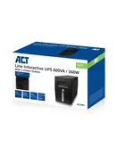 ACT AC2305 Line-Interactive UPS | 600 VA | 2 Stopcontacten (1x C13, 1x Type F) | AVR Spanningstabilisatie | Bescherming tegen Stroomstoringen