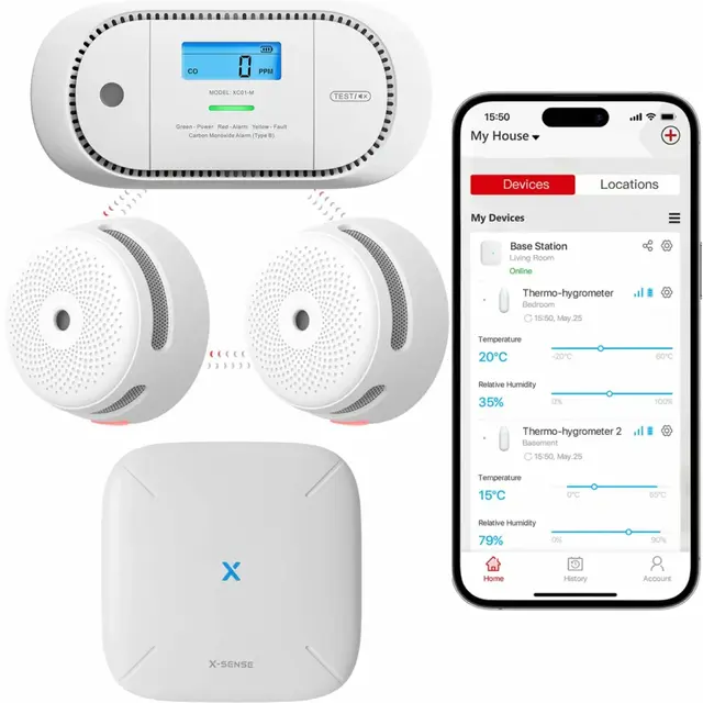 X-Sense Link+ Pro bundel – 2 Slimme rookmelders, 1 Koolmonoxidemelder en Base Station
