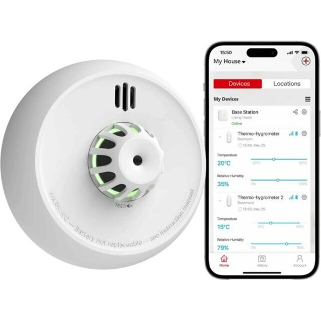M Draadloos koppelbare hittemelder met WiFi - 7 jaar batterij – Keukenmelder - Werkt via app - Voldoet aan Europese norm - Link+ Pro - Brandalarm – Warmtemelder