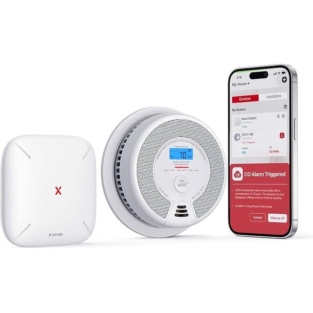 X-Sense SC07-MR11 Wifi-rook- en koolmonoxidemelder SC07-MR, smart verbonden CO-melder, met X-Sense Home Security-app, 1 rookgasmelder en CO-detector met 1 SBS50 basisstation