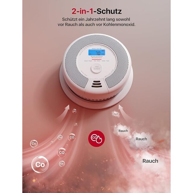 X-Sense SC07-MR11 Wifi-rook- en koolmonoxidemelder SC07-MR, smart verbonden CO-melder, met X-Sense Home Security-app, 1 rookgasmelder en CO-detector met 1 SBS50 basisstation