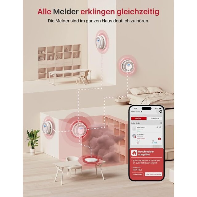 X-Sense SC07-MR11 Wifi-rook- en koolmonoxidemelder SC07-MR, smart verbonden CO-melder, met X-Sense Home Security-app, 1 rookgasmelder en CO-detector met 1 SBS50 basisstation