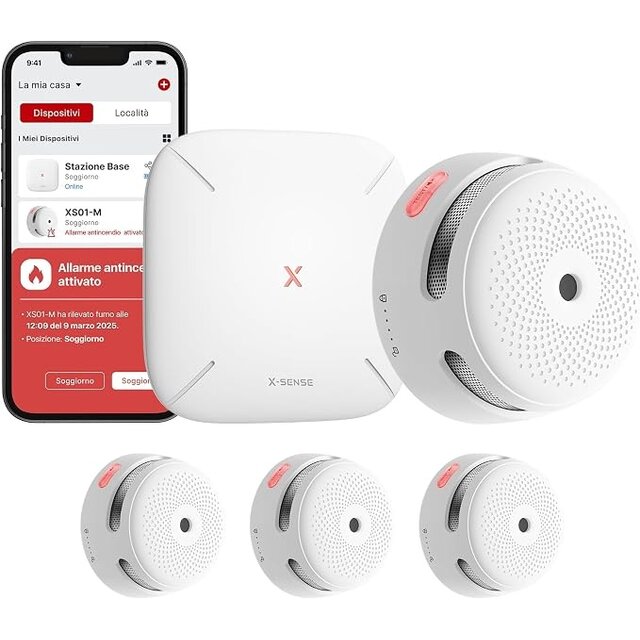 X-Sense Wifi-rookmelder, veiligheidsset voor thuis met basisstation SBS50, draadloos, TÜV- en EN14604-gecertificeerd, compatibel met de X-Sense Home Security, FS31