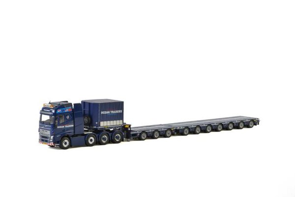 Volvo Volvo FH 4 Globetrotter XL 8x4 + Lowloader 3 + 7 axle + Ballastbox 'Ocean Traders' - 1:50 - WSI Models Volvo Volvo FH 4 Globetrotter XL 8x4 + Lowloader 3 + 7 axle + Ballastbox 'Ocean Traders' - 1:50 - WSI Models