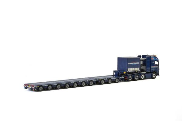 Volvo Volvo FH 4 Globetrotter XL 8x4 + Lowloader 3 + 7 axle + Ballastbox 'Ocean Traders' - 1:50 - WSI Models Volvo Volvo FH 4 Globetrotter XL 8x4 + Lowloader 3 + 7 axle + Ballastbox 'Ocean Traders' - 1:50 - WSI Models