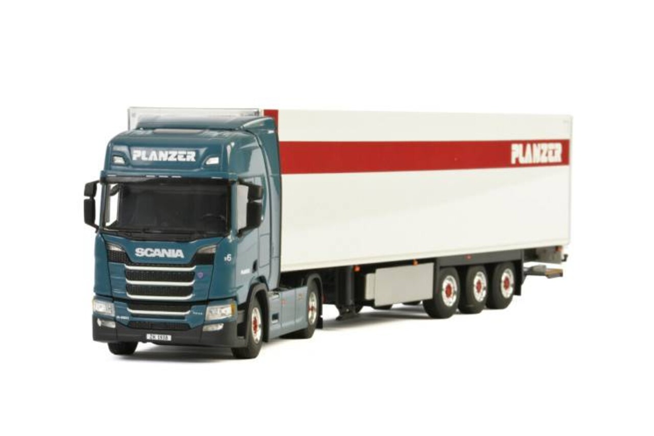 Scania Scania R Highline CR20H 4x2 + Reefer Semitrailer 3 axle 'Planzer' - 1:50 - WSI Models