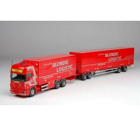 Scania Scania R 164-480 Topline 6x2 + Trailer 4 axle (Long Heavy Truckcombination) 'Blondie Logistic' - 1:50 - Tekno Scania Scania R 164-480 Topline 6x2 + Trailer 4 axle (Long Heavy Truckcombination) 'Blondie Logistic' - 1:50 - Tekno