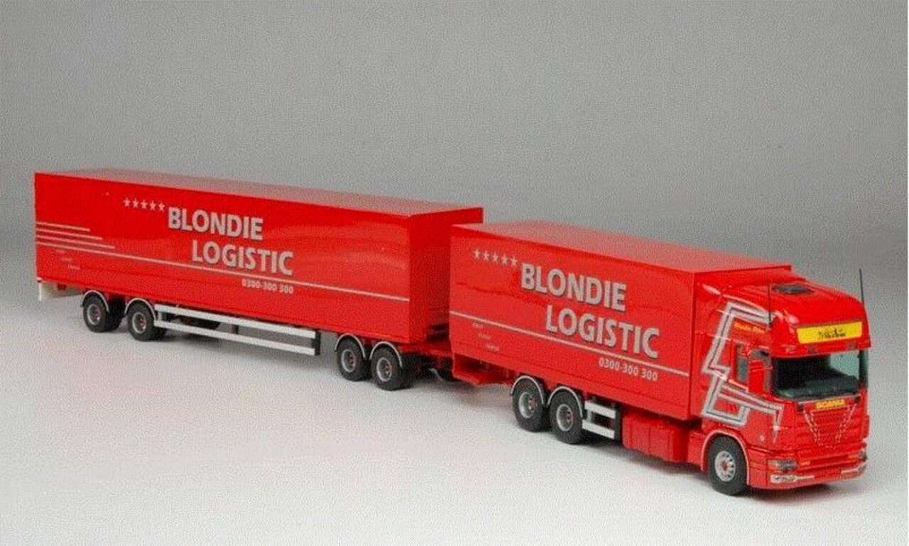 Scania Scania R 164-480 Topline 6x2 + Trailer 4 axle (Long Heavy Truckcombination) 'Blondie Logistic' - 1:50 - Tekno - Scania Scania Scania R 164-480 Topline 6x2 + Trailer 4 axle (Long Heavy Truckcombination) 'Blondie Logistic' - 1:50 - Tekno - Scania