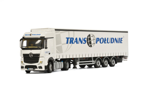 Mercedes-Benz Mercedes-Benz Actros MP4 Big Space 4x2 + Curtainside Tautliner Trailer 3 axle 'Trans Poludnie' - 1:50 - WSI Models Mercedes-Benz Mercedes-Benz Actros MP4 Big Space 4x2 + Curtainside Tautliner Trailer 3 axle 'Trans Poludnie' - 1:50 - WSI Models