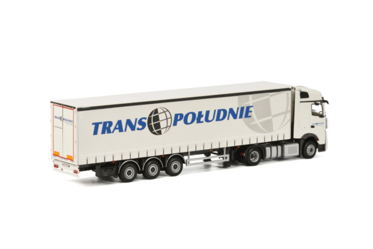 Mercedes-Benz Mercedes-Benz Actros MP4 Big Space 4x2 + Curtainside Tautliner Trailer 3 axle 'Trans Poludnie' - 1:50 - WSI Models Mercedes-Benz Mercedes-Benz Actros MP4 Big Space 4x2 + Curtainside Tautliner Trailer 3 axle 'Trans Poludnie' - 1:50 - WSI Models