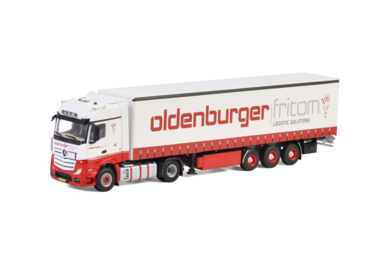 Mercedes-Benz Mercedes-Benz Actros MP4 Big Space 4x2 + Curtainside Tautliner Trailer 3 axle 'Oldenburger Fritom' - 1:50 - WSI Models Mercedes-Benz Mercedes-Benz Actros MP4 Big Space 4x2 + Curtainside Tautliner Trailer 3 axle 'Oldenburger Fritom' - 1:50 - WSI Models