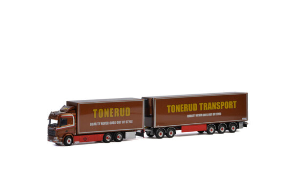 Scania Scania R Normal CR20N Rigid Truck 6x4 + Dolly 2 axle + Box Semitrailer 3 axle 'Tonerud' - 1: 50 - WSI Models Scania Scania R Normal CR20N Rigid Truck 6x4 + Dolly 2 axle + Box Semitrailer 3 axle 'Tonerud' - 1: 50 - WSI Models