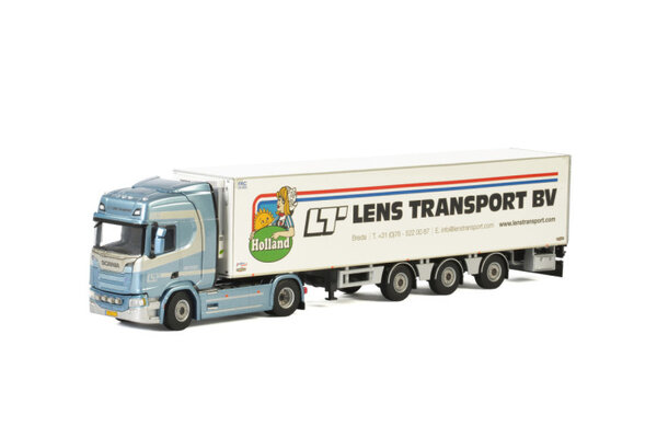 Scania Scania R Highline CR20H 4x2 + Reefer Semitrailer 3 axle 'Lens Transport' - 1:50 - WSI Models