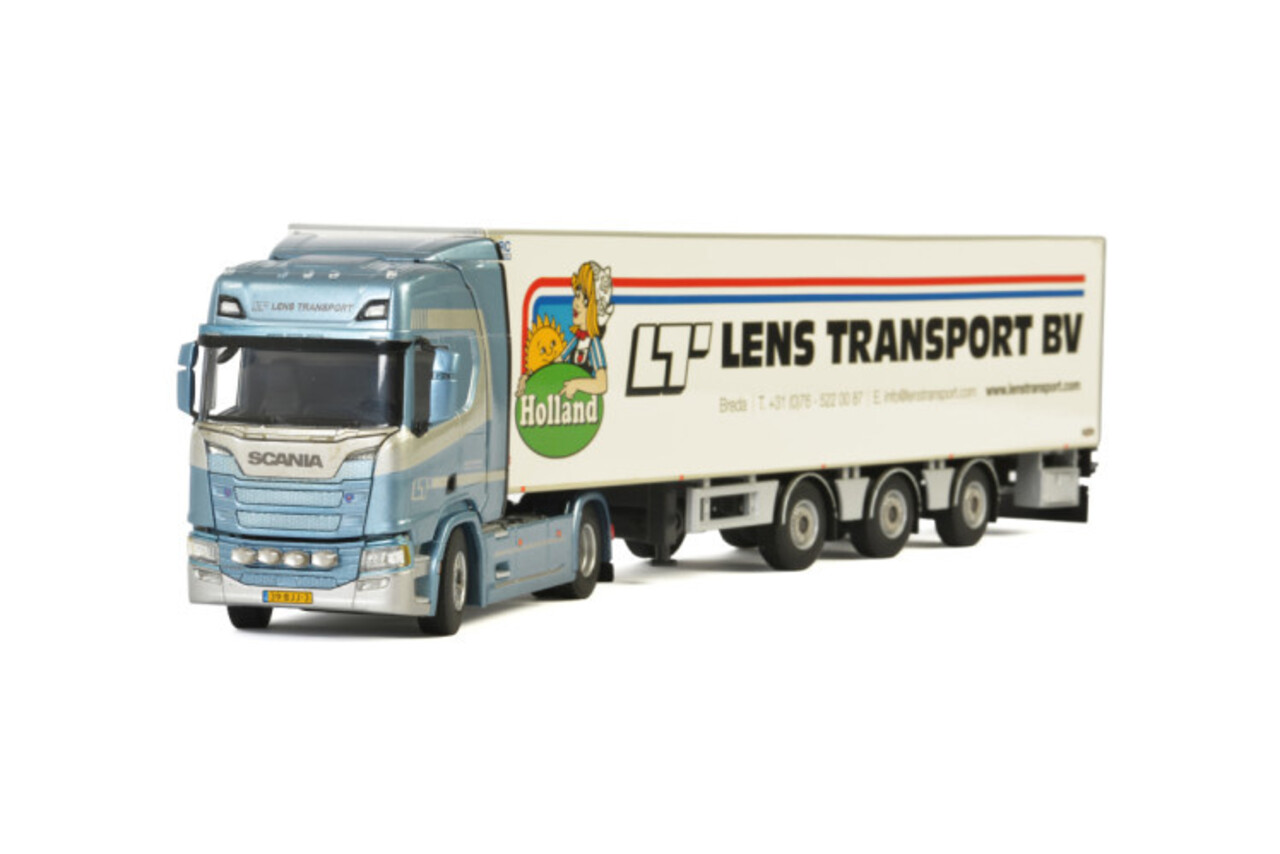 Scania Scania R Highline CR20H 4x2 + Reefer Semitrailer 3 axle 'Lens Transport' - 1:50 - WSI Models