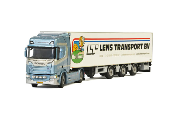Scania Scania R Highline CR20H 4x2 + Reefer Semitrailer 3 axle 'Lens Transport' - 1:50 - WSI Models