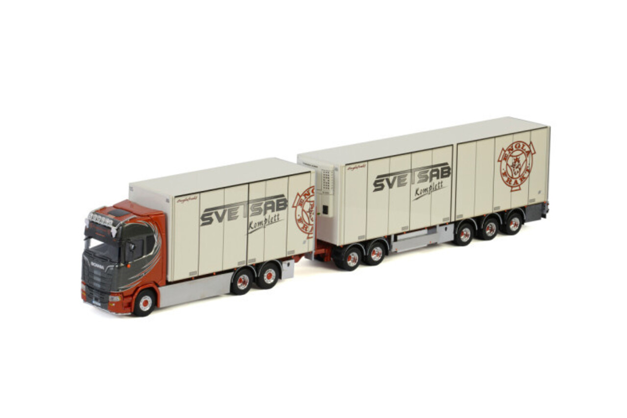 Scania Scania S Highline Rigid Truck 6x2 Twin Steer + Dolly 2 axle +Reefer Semitrailer 3 axle 'Englafrakt' - 1:50 - WSI Models
