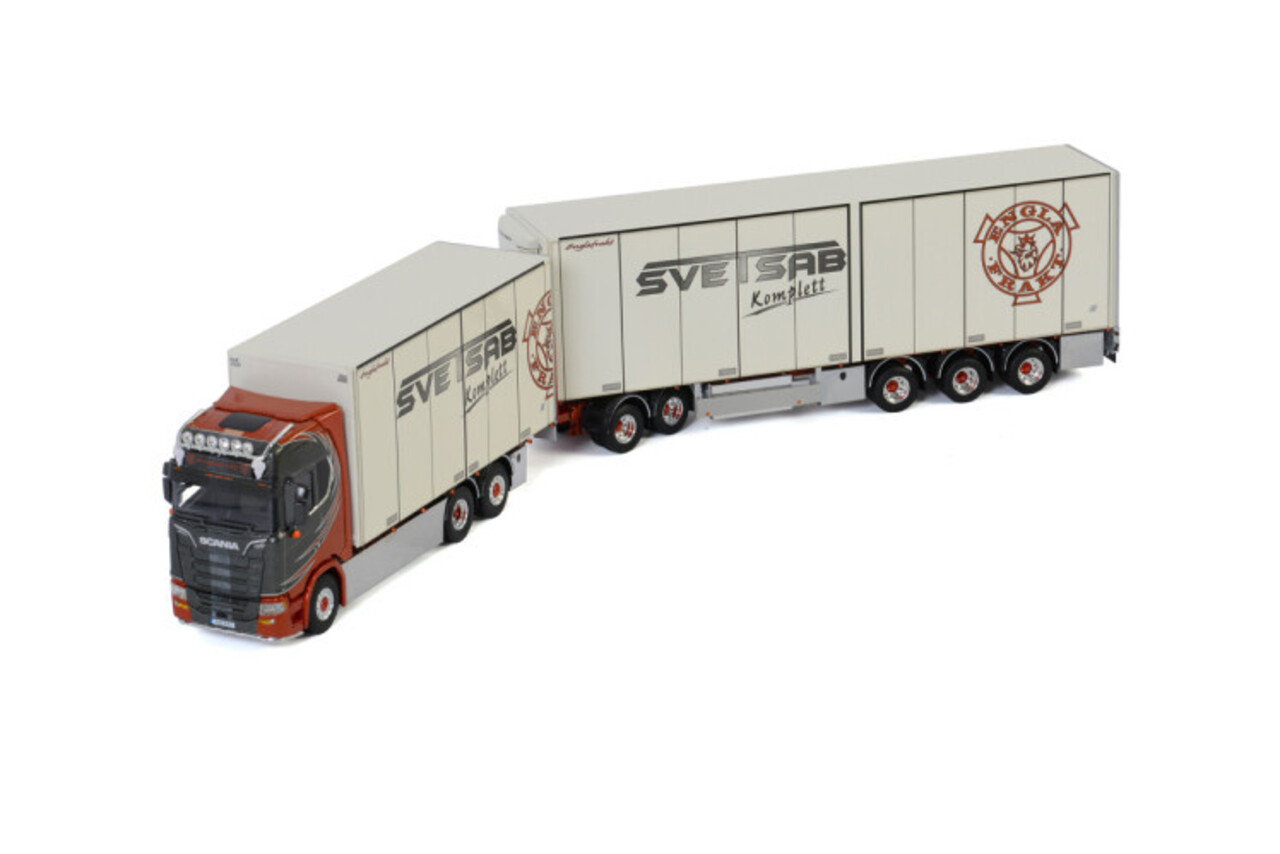 Scania Scania S Highline Rigid Truck 6x2 Twin Steer + Dolly 2 axle +Reefer Semitrailer 3 axle 'Englafrakt' - 1:50 - WSI Models