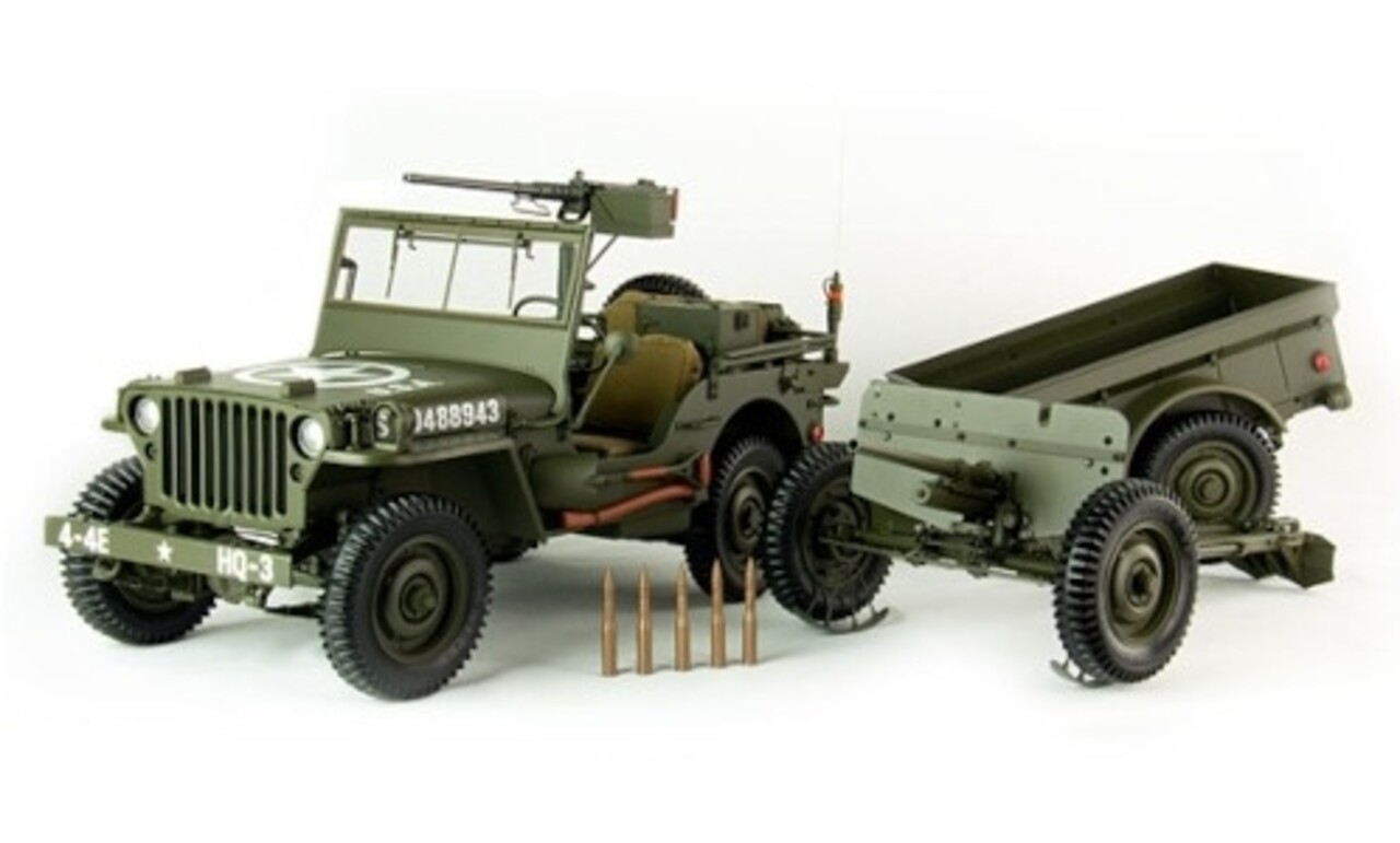 Willys Jeep Willys MB + Trailer + 37 mm Anti Tank Gun M3 1943  - 1:8 - PremiumX - Models