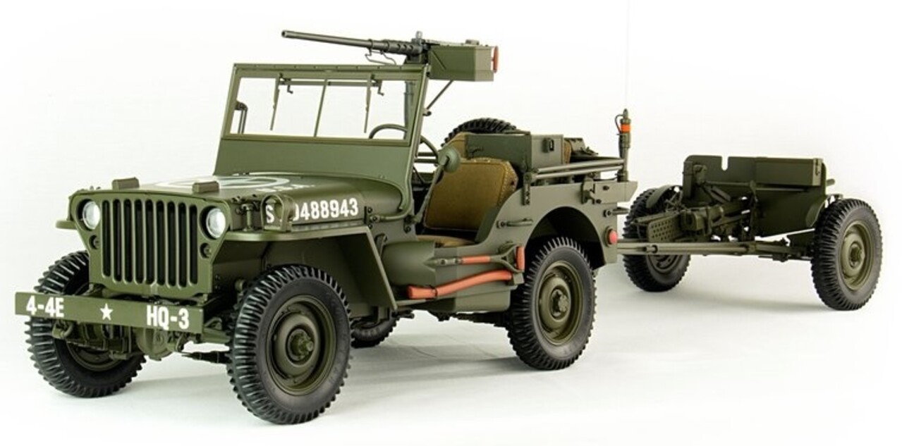 Citroen Jeep Willys MB + Trailer + 37 mm Anti Tank Gun M3 1943  - 1:8 - PremiumX - Models Citroen Jeep Willys MB + Trailer + 37 mm Anti Tank Gun M3 1943  - 1:8 - PremiumX - Models