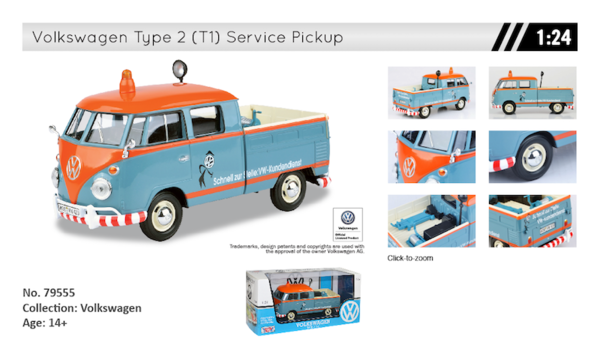Volkswagen Volkswagen T1 (Type 2) Pick Up VW Kundendienst + Jack + Winch - 1:24 - Motor Max